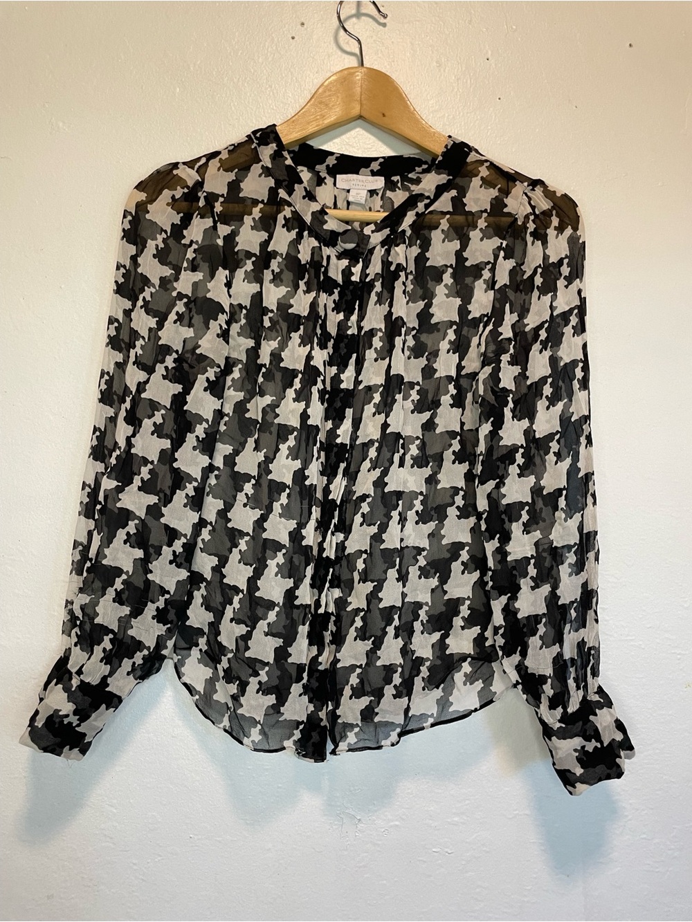Charter Club Black & White Houndstooth Sheer Blouse